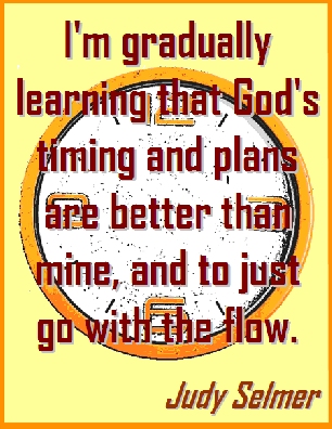 I'm gradually learning that God's timing and plans are better than mine, and to just go with the flow. #GodsWill #GoWithTheFlow #JudySelmer